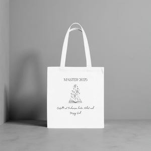 Master 2025 Cotton Bag – Gift for Graduates, Jute Bag Graduation, Line Art Book Design