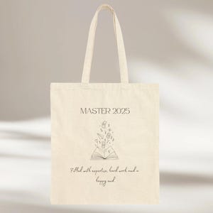 Torba na ukończenie szkoły Master 2025 - Book Line Art - prezent za osiągnięcia naukowe Inspirująca torba z płótna bawełnianego - idealny prezent na ukończenie szkoły