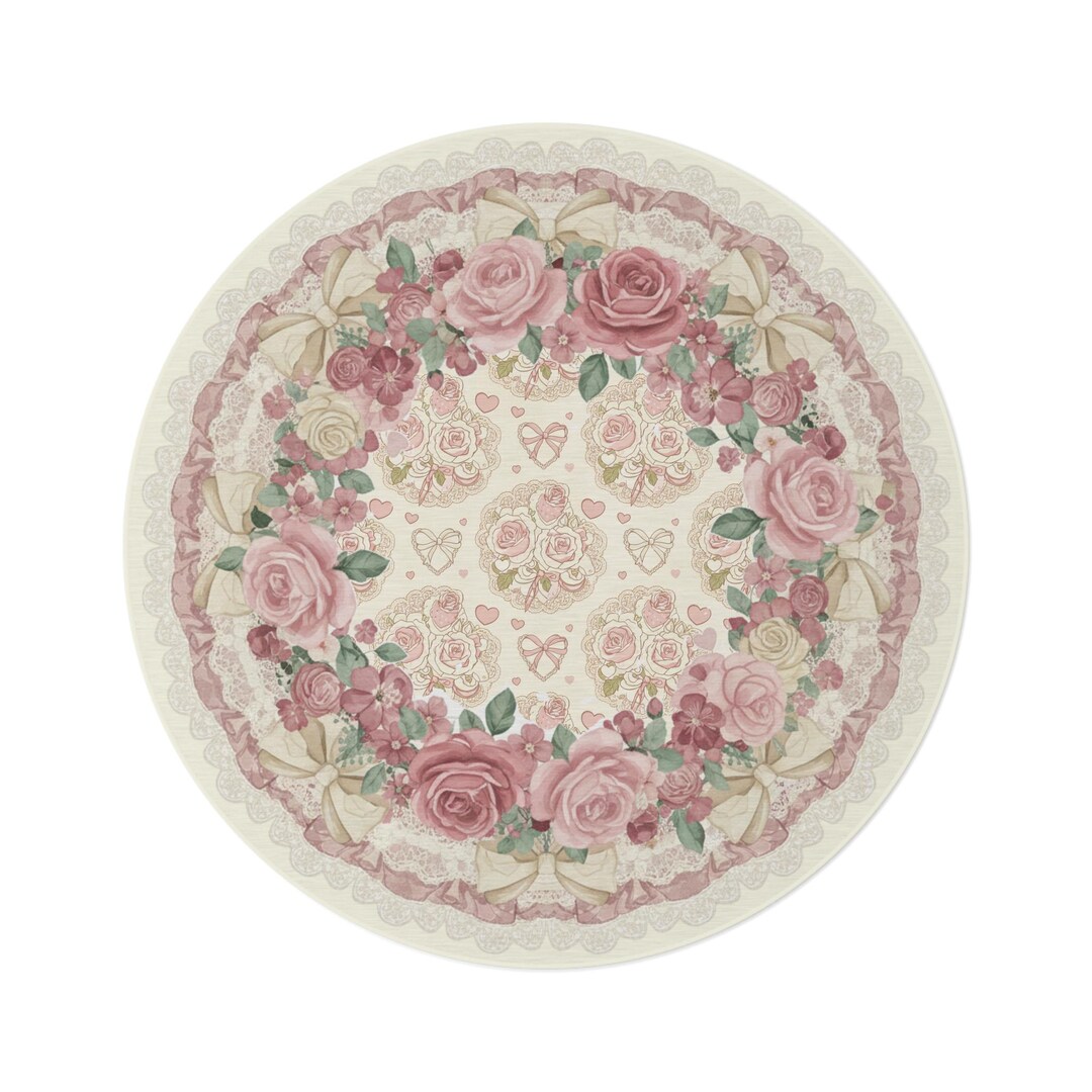 Vintage Pink Rose Wreath Round Rug | Floral Room Decor - Etsy