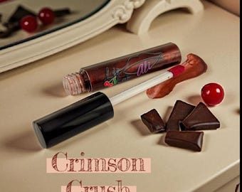 Crimson Crush Chocolate Cherry Lip Gloss: Crimson Red, Vegan High Shine