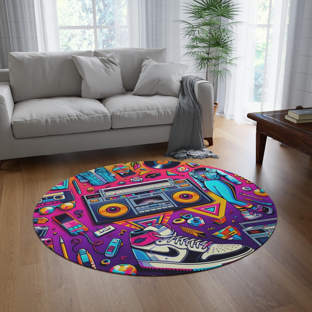 Vintage Round Rug 1980s/1990s Area Rug for Retro Home Decor, Circular ...