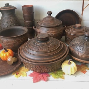 Set di stoviglie ucraine per 6 persone / 24 pezzi fatti a mano per la Santa Cena / Stoviglie in ceramica cotta al latte &quot;Kolosok&quot;