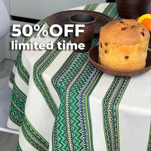 OFERTA FLASH -50% / Mantel tejido verde / Decoración campestre de primavera / Mantel de Pascua botánico bohemio / Regalo de cocina moderno estilo cottagecore