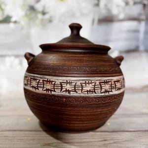 Large Ukrainian Clay Soup Pot 7L | Handmade Earthenware Cauldron | Rustic Oven Safe Cooking Pot | Traditional Dinnerware Gift