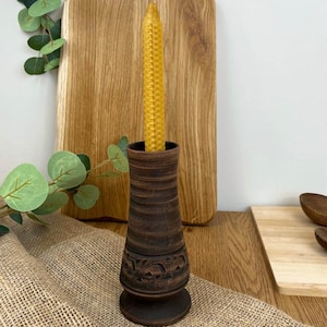 Ukrainian Clay Candlestick 18cm | Handmade Carved Candle Holder | Rustic Earthenware Decor | Ethnic Pottery Gift