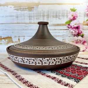 Handgemaakte premium tajine Oekraïense rode klei 2 l - gratis verzending