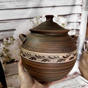 Ukrainian Clay Soup Pot 5L | Handmade Angobe Cauldron | Rustic Oven & Microwave Safe Cookware | Traditional Earthenware Stew Pot