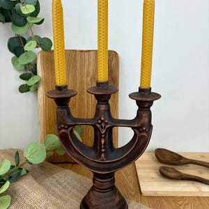 Ukrainian Clay Triple Candlestick 30cm | Handmade Rustic Candelabra | Ethnic Pottery Decor | Traditional Clay Taper Holder