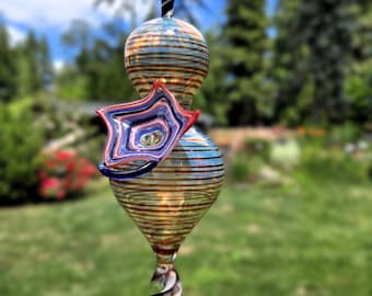 Hand Blown Glass Hummingbird Feeder, Maroon Silver Fume Borosilicate Garden Art