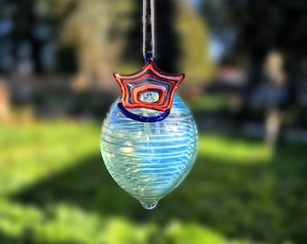 Hand Blown Glass Hummingbird Feeder | Borosilicate Garden Art | Pest Resistant Flower Feeder