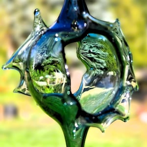 Hand Blown Green Glass Air Plant Holder, Hanging Borosilicate Tillandsia with Double Flared Opening