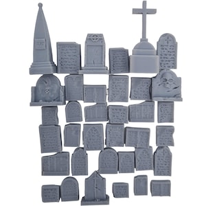 36 PIECE Graveyard Headstone Set - 3D Printed 28/32mm Scale Fantasy Scatter Terrain Scenery - For Tabletop Wargaming, RPGs & Dioramas