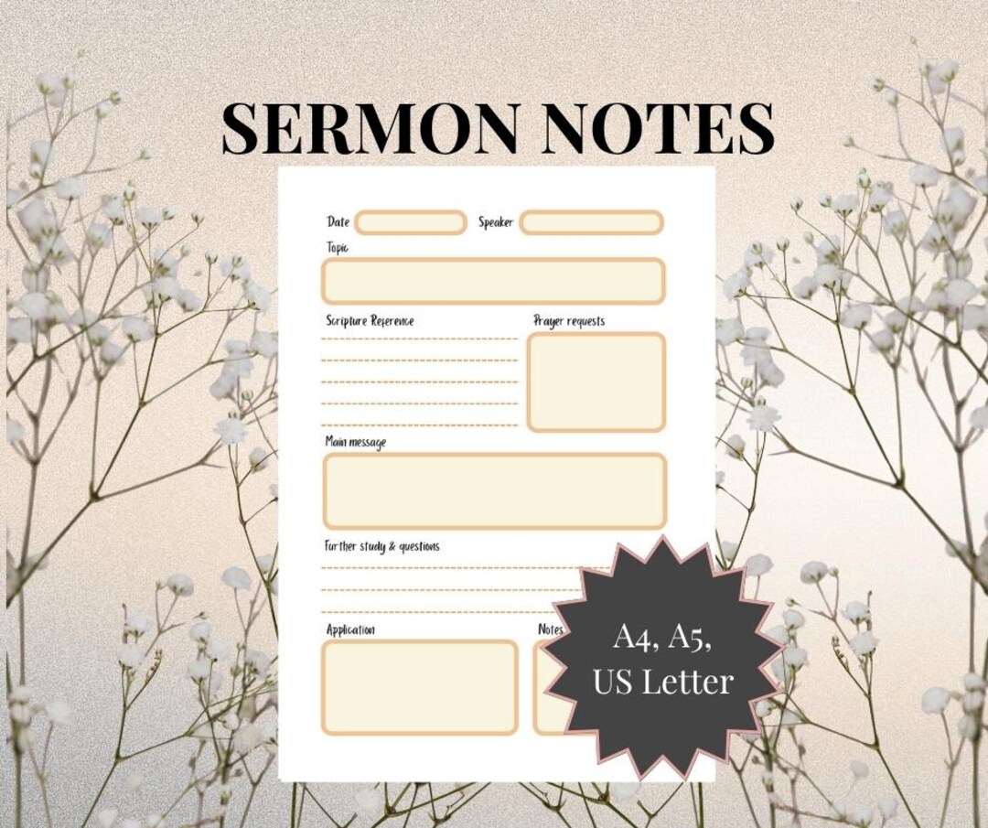 Sermon Notes Printable Yellow | Bible Study and Church Note Page | A4 ...
