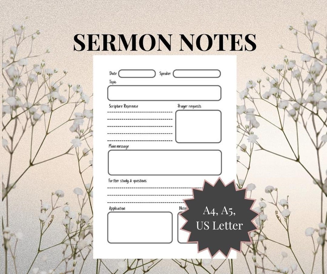 Minimalist Sermon Notes Printable: Bible Study & Church (A4/A5/US ...