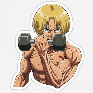 Adesivo Aot Anime Manga Gym Fitness - Adesivo in vinile impermeabile per laptop, borraccia, auto - Motivazione Shonen per la giornata delle braccia per culturisti e nerd