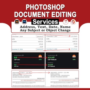 Servizi di fotoritocco per documenti e PDF con Photoshop: modifica di nome, testo, logo, data e indirizzo (file digitale).