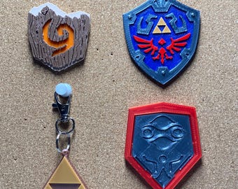 Zelda Inspired Video game shield pins/charms/ keychains