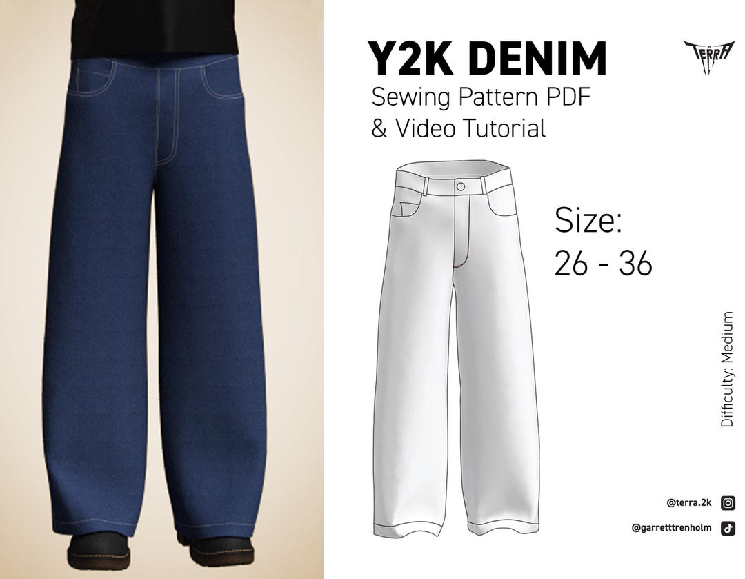 Y2K Baggy Jeans Sewing Pattern – Wide Leg Denim (PDF & Video) - Etsy