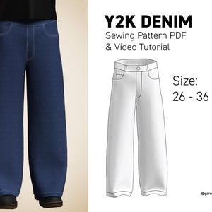 Y2K Baggy Jeans Sewing Pattern – Wide Leg Denim (PDF & Video)