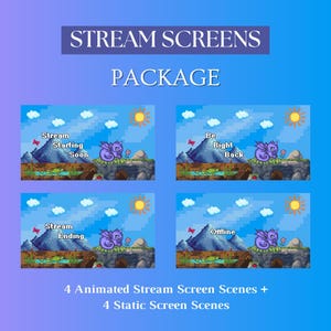 Animated Twitch Screen Retro Pixel Dragon 8-bit Video Game - Starting Soon - BRB - Stream Ending - Offline Twitch Scene Pack Twitch Assets