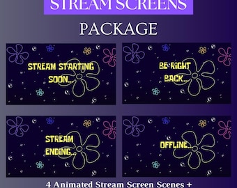 Animated Night Sponge Stream Screens: Twitch Assets - Water Bubble Theme