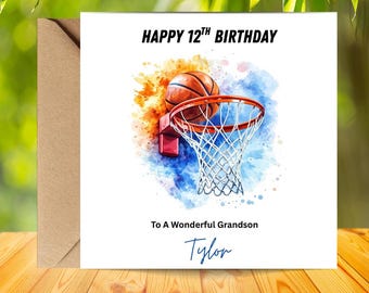 Personalised Basketball Birthday Card, Slam Dunk, Custom Name, Age 12