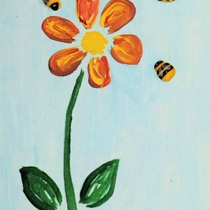 Greeting Card with 3-D bees!  Hand painted, floral design.