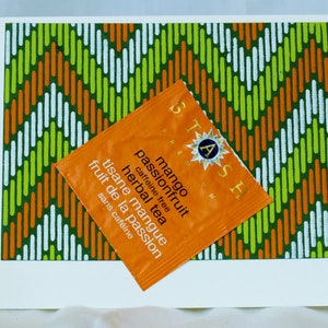 Greeting card handmade, handcrafted from specialty papers, friendship, thinking of you, tea, orange