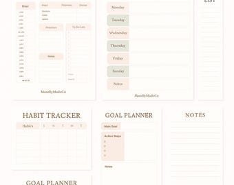 Printable Planner Bundle: Daily Productivity, Meal Planning, Habit Tracker (PDF Set)