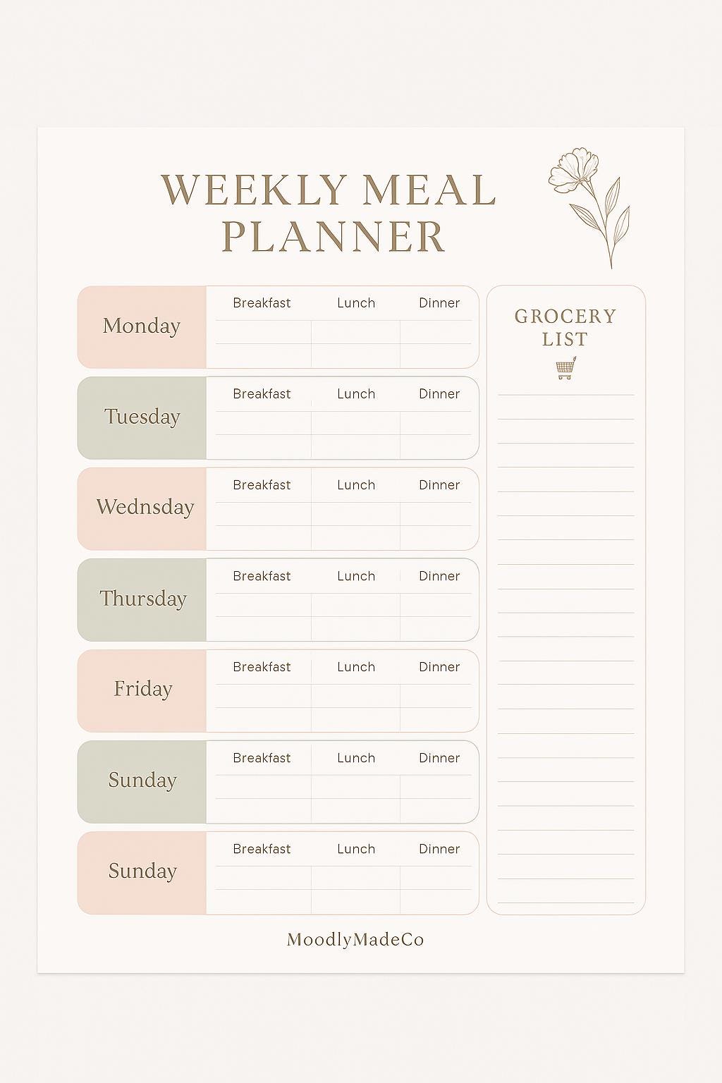Weekly Meal Planner Printable: Minimalist Healthy Eating Organizer (PDF ...