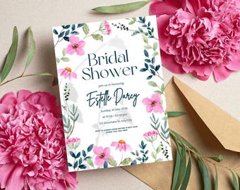 Invitación floral para despedida de soltera: Plantilla rústica de acuarela (descarga digital)