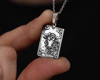 Taurus Zodiac Sign Pendant Necklace, Horoscope Necklace, Astrology Necklace, Birth Month Necklace, Taurus Zodiac Necklace, Gift for Her