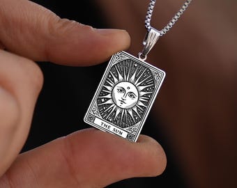 The Sun Tarot Card Necklace, 14K Gold Sun Necklace, Handmade Sun Jewelry, Tarot Card Charm Gift for Her, Tarot Card Pendant Jewelry