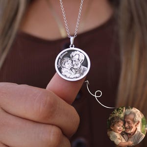 Custom Portrait Photo Necklace, Real Picture Necklace, Memorial Gift for Deceased Dad Mom, Engraving Photo Necklace,Personalized Family Gift