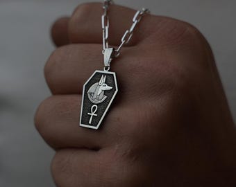 Anubis Medallion Necklace: Egyptian Jackal God Amulet, Gold or Sterling Silver