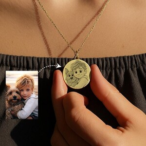 Custom Cartoon Family Portrait Engraved Necklace, Cartoon Custom Portrait Necklace, Cartoon Pet Portrait from Photo, Picture Necklace