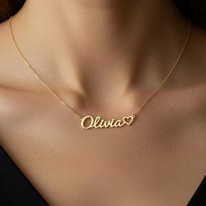 Personalized Name Necklace with Heart, Gold Name Necklace, Custom Name Jewelry, Baby Shower Gift, Birthday Gift for Her, Mothers Day Gift
