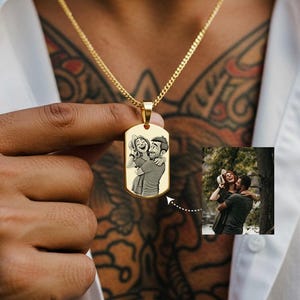 Collar personalizado con retrato de caricatura grabado, collar con retrato de mascota personalizado, collar de caricatura de pareja para él, regalo del Día del Padre