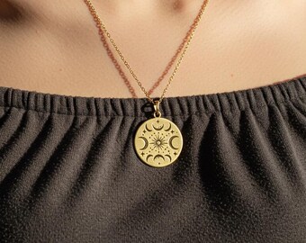 Colar de Lua Crescente, Colar com Pingente de Lua, Colar de Fases da Lua, Presente de Natal, Colar de Astrologia, Colar Celestial, Presente para Mãe