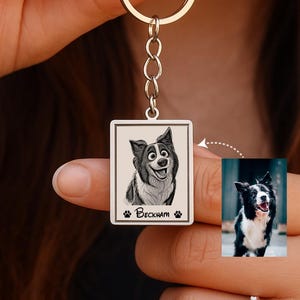 Custom Cartoon Pet Portrait Engraved Keychain, Personalized Cartoon Portrait Keychain, Cartoon Portrait from Photo, Custom Picture Keychain