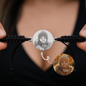 Real Picture Bracelet, Custom Photo Engraved Bracelet, Custom Portrait, Personalized Bracelet, Mother&#39;s Day Gift, Gift for Dad, Gift for Her