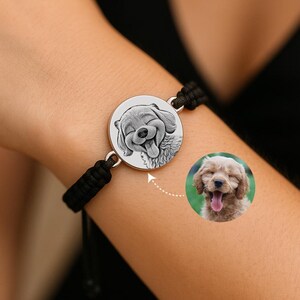 Custom Cartoon Pet Portrait Engraved Bracelet, Personalized Cartoon Pet Portrait Bracelet, Cartoon Dog Portrait from Photo, Picture Bracelet
