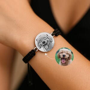 Custom Cartoon Pet Portrait Engraved Bracelet, Personalized Cartoon Pet Portrait Bracelet, Cartoon Dog Portrait from Photo, Picture Bracelet