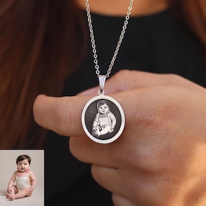 Custom Portrait Photo Necklace, Real Picture Necklace, Personalized Necklace Gift, Valentines Day Gift, Mother&#39;s Day Gift, Gift for Dad