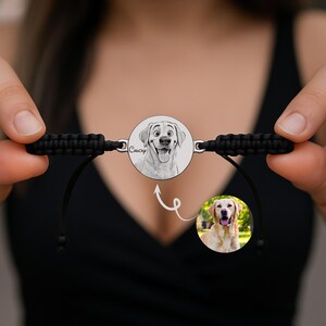 Custom Cartoon Pet Portrait Engraved Bracelet, Personalized Cartoon Pet Portrait Bracelet, Cartoon Dog Portrait from Photo, Picture Bracelet