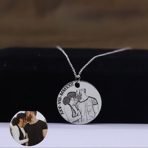 Real Picture Necklace, Custom Photo Engraved Necklace, Custom Portrait, Personalized Necklace, Mother&#39;s Day Gift, Gift for Dad, Gift for Her