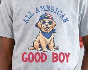 All American Good Boy Kids Tee | Boys 4th of July Shirt | Patriotic Dog Design
