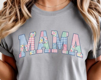 MAMA Shirt | Patchwork Floral Lettering Tee | Quilt Inspired Spring Mom