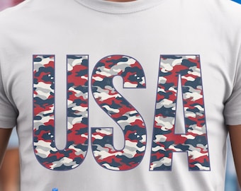 USA Camo Shirt | Patriotic Mens Tee | July 4th Shirt | Military Style USA Tee |