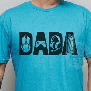 Gamer Dad Shirt, Dada Icons Tee, Controller Headset Keyboard Design, Console Lover Gift Top